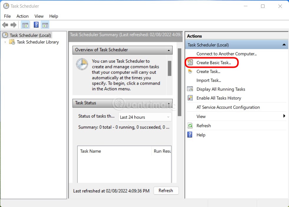 Nhấn Create Basic Task để tạo task mới