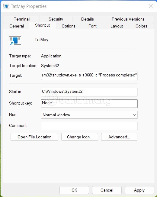 Thêm câu lệnh vào sau đường dẫn ở ô Target