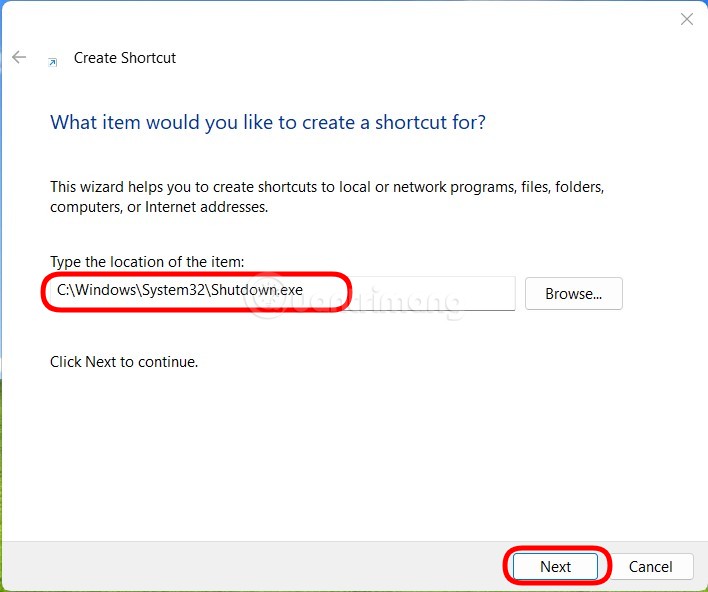 Điền đường dẫn tới file Shutdown.exe