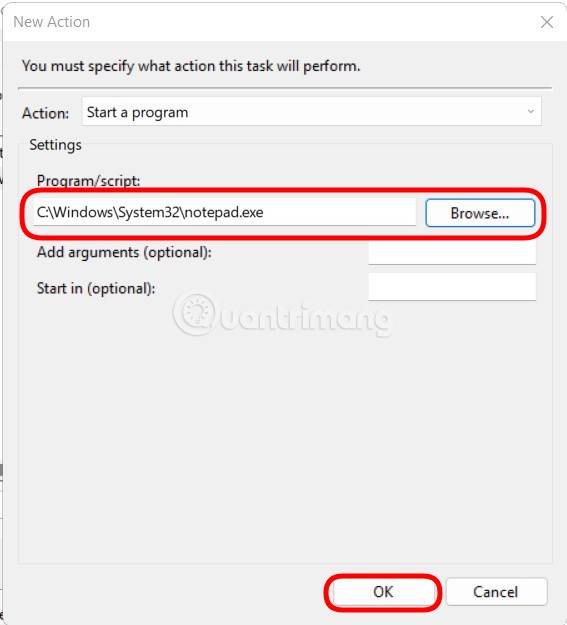 Điền đường dẫn tới file, chương trình, script cần chạy