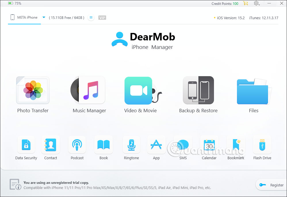 Giao diện DearMob iPhone Manager