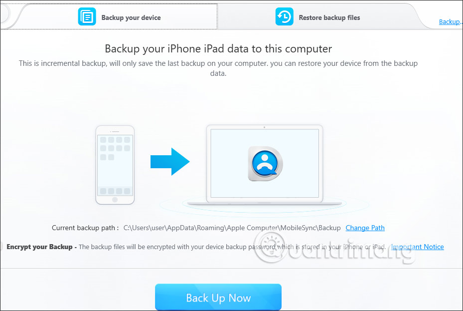 Backup & Restore file trên DearMob iPhone Manager