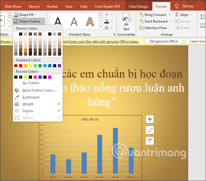 Đổi kích thước biểu đồ Excel trong PowerPoint
