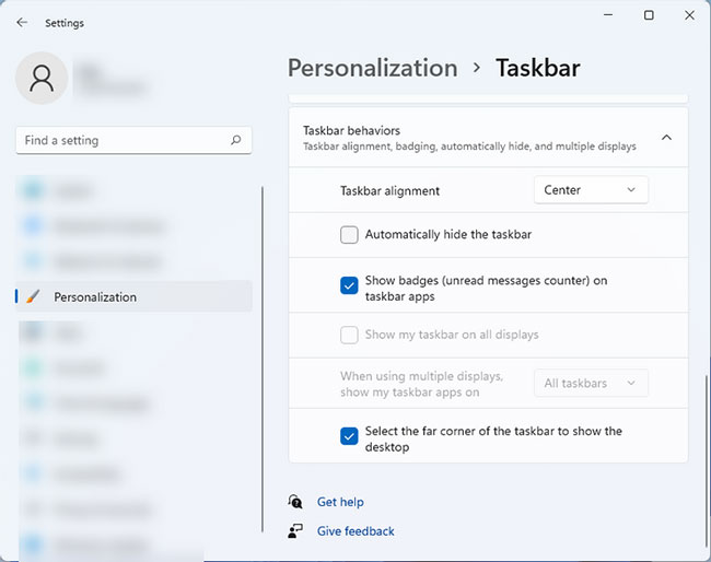 Mở rộng cài đặt Taskbar corner overflow