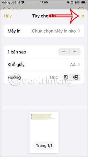 Tùy chỉnh in ghi chú