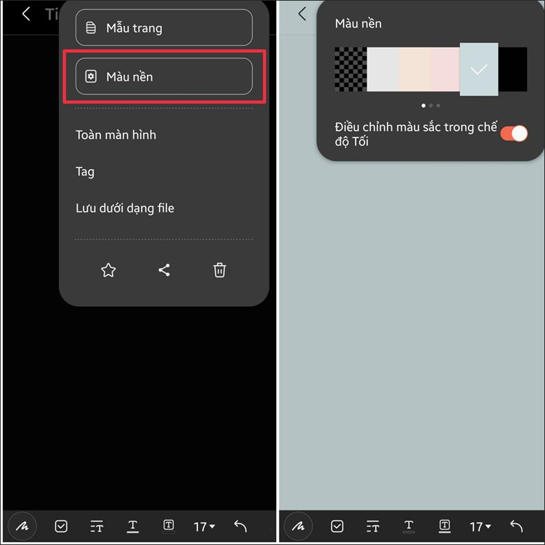 Chọn màu nền cho giao diện ghi chú Samsung Notes