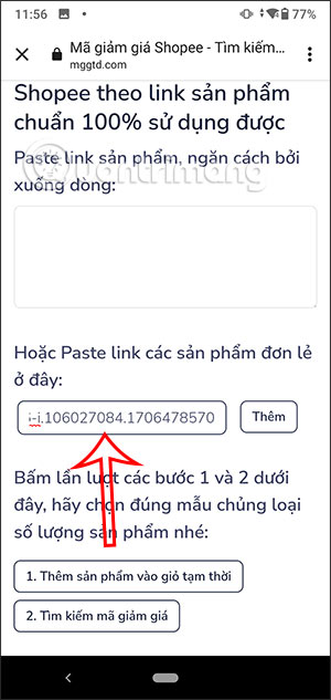 Paste link sản phẩm