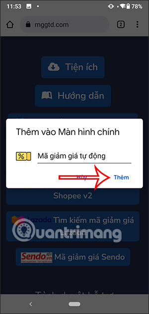 Thêm trang web ngoài màn hình Android