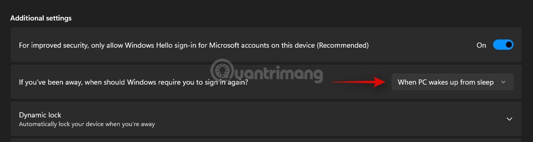Tìm tùy chọn If you've been away, when should Windows require you to sign in again?