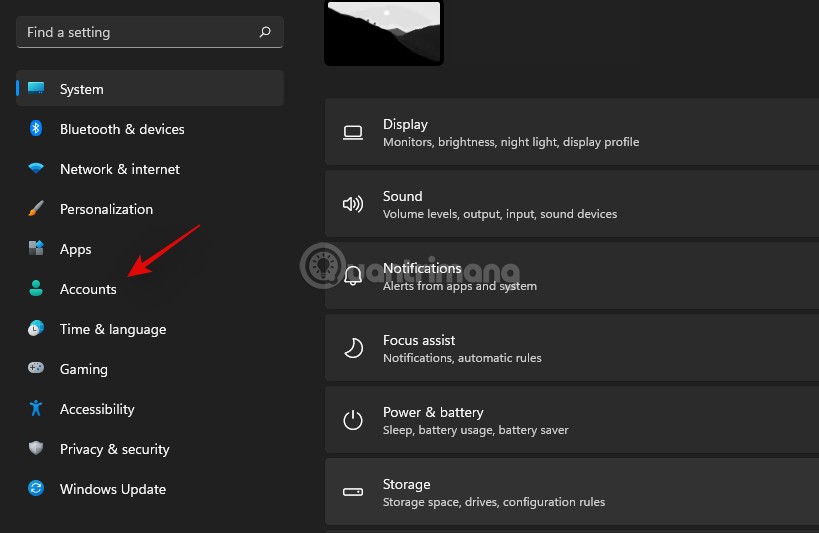 Truy cập Settings > Accounts