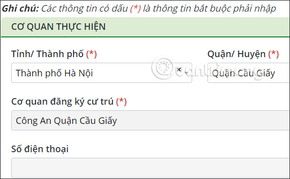 Thông tin Cơ quan thực hiện