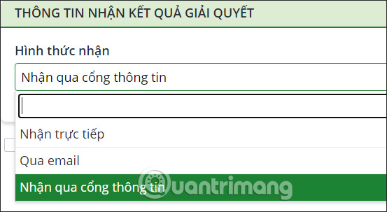 Chọn cách nhận kết quả