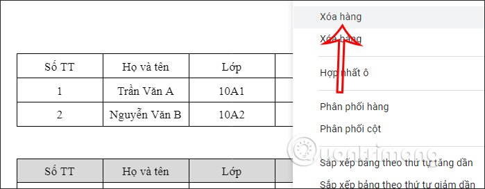 Xóa tiêu đề bảng 1