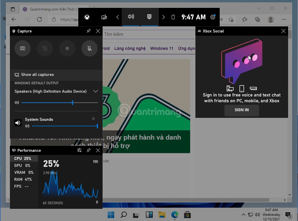 Nhấn Win + G để mở Xbox Game Bar