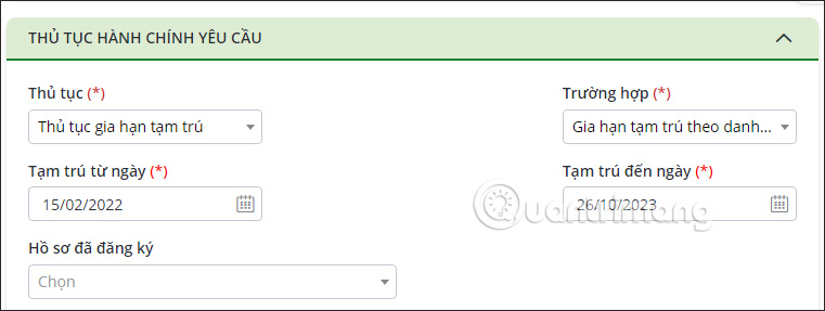 Chọn thủ tục thực hiện 