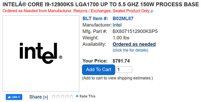 Giá cho Core i9-12900KS