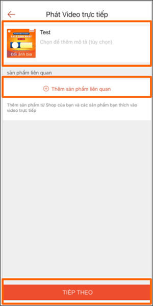 Giao diện phát live stream Shopee