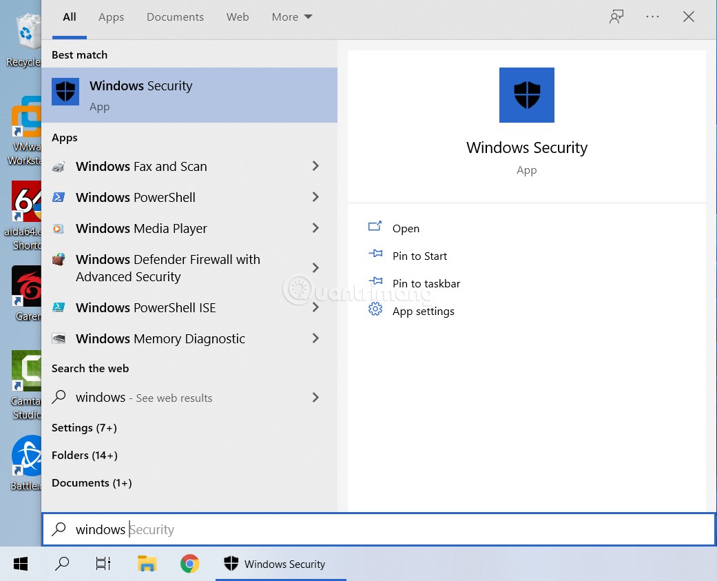 Tìm và mở Windows Security