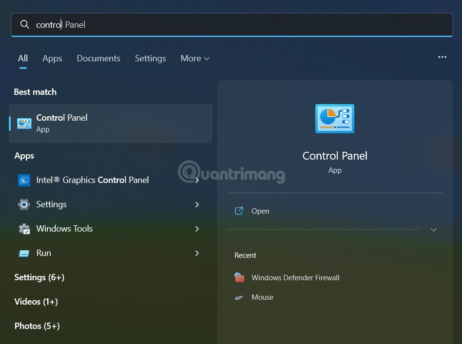 mở Control Panel trên Windows 11