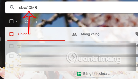 Tìm kiếm email dung lượng lớn 