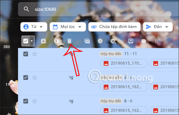 Xóa email dung lượng lớn 