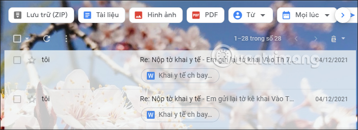 Tùy chọn loại email đính kèm Gmail