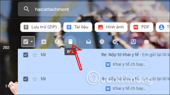 Xóa email đính kèm trong Gmail 