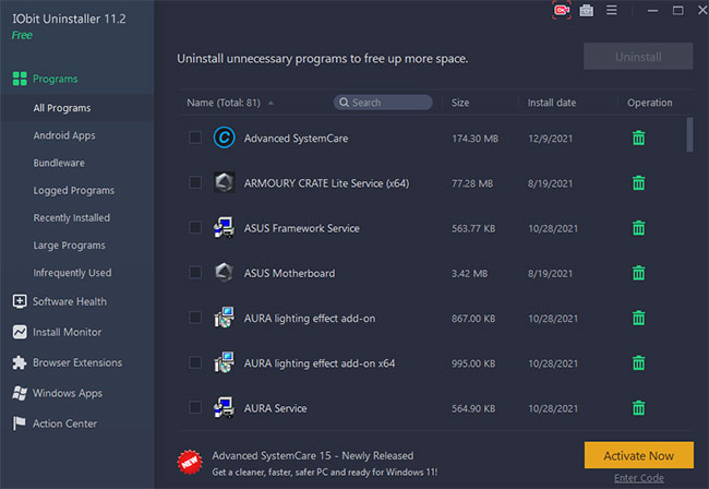 Giao diện dễ sử dụng của IObit Uninstaller