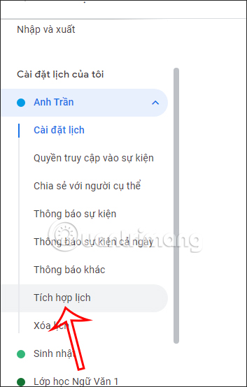 Tích hợp lịch Google Calendar