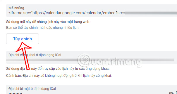 Mã nhúng lịch Google Calendar