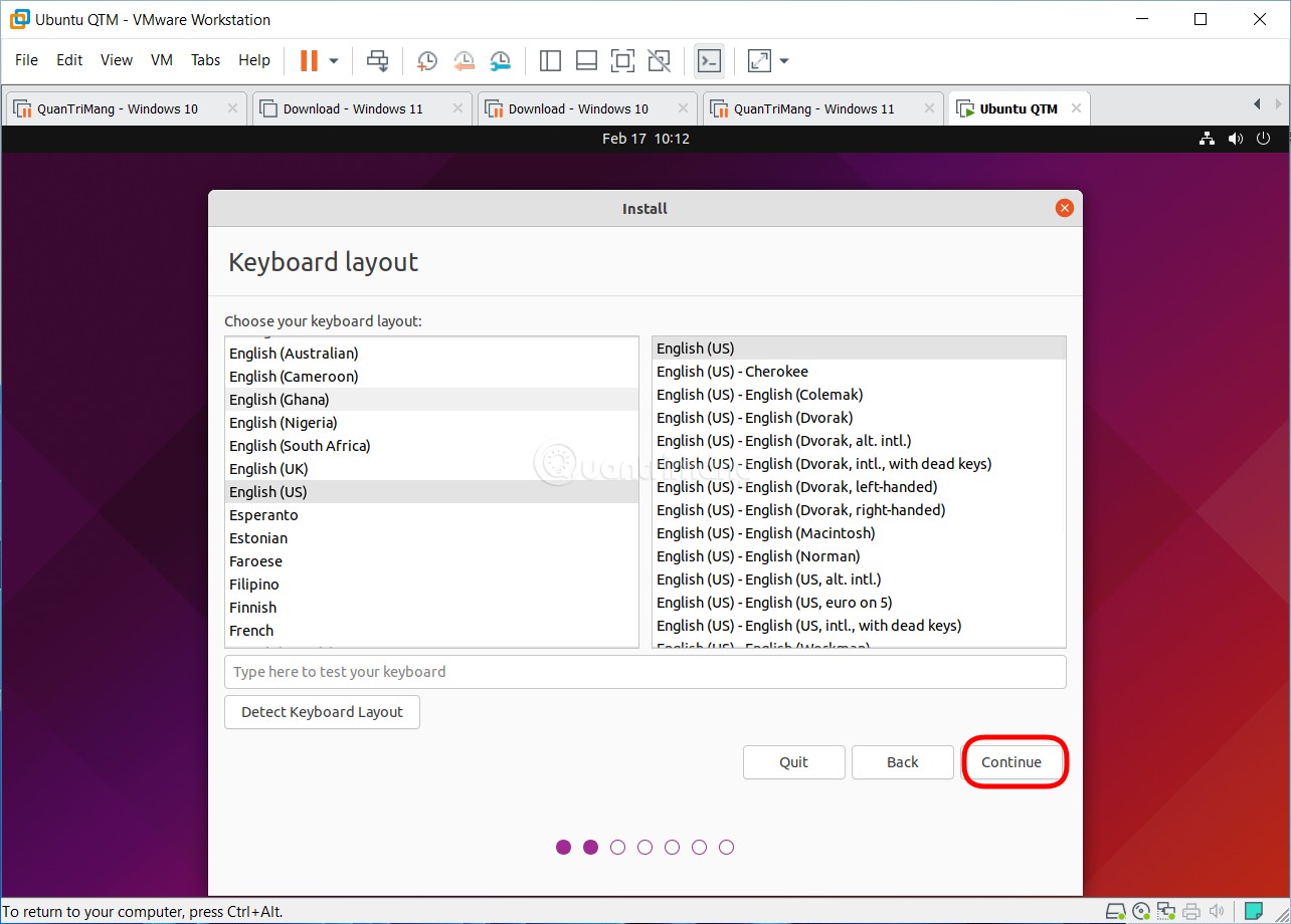 Chọn ngôn ngữ cho hệ điều hành Ubuntu