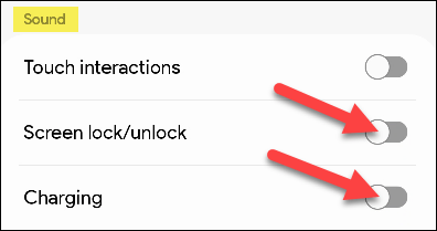 Tắt các tùy chọn “Screen Lock/Unlock” (Khóa/Mở khóa màn hình) và “Charging” (Sạc pin)