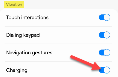 Tắt hiệu ứng rung cho tùy chọn "Charging"