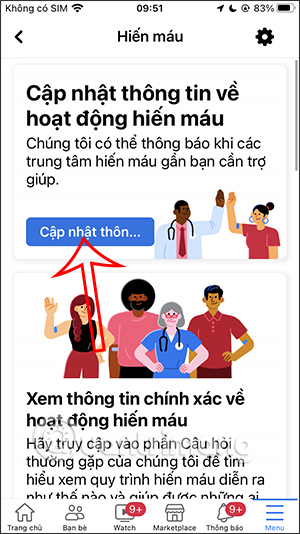 Cập nhật thông tin hiến máu trên Facebook