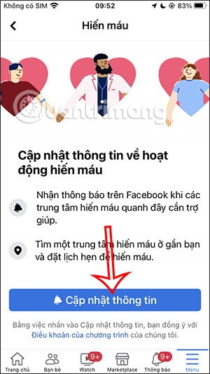 Đặt lịch hiến máu trên Facebook