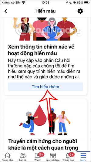 Xem thông tin hiến máu trên Facebook