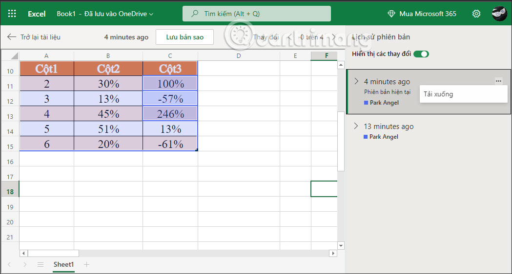 Chia sẻ file trên Excel Online