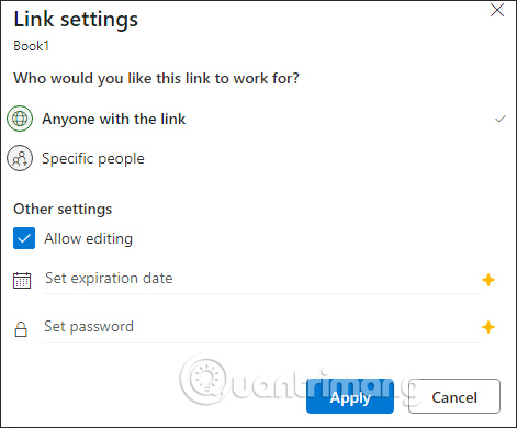 Chỉnh chia sẻ file trên Excel Online