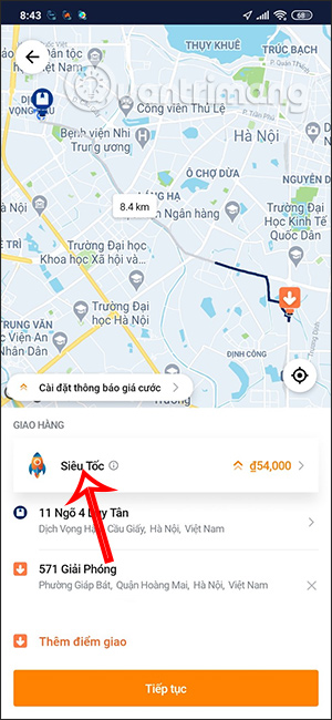 Thay đổi dịch vụ ship hàng trên AhaMove