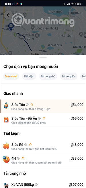 Các loại hình ship hàng trên AhaMove