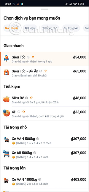Dịch vụ ship hàng trên AhaMove