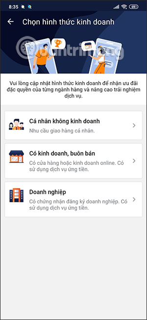 Chọn đơn vị kinh doanh trên AhaMove