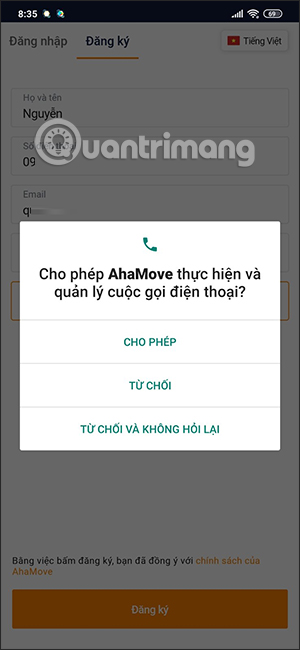 AhaMove sử dụng cuộc gọi