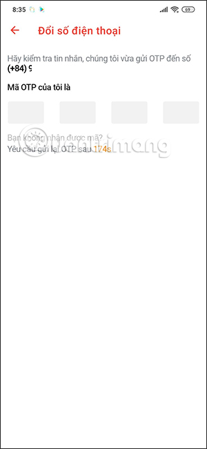 Nhận mã OTP