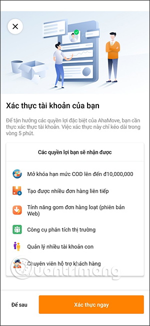 Xác thực trên AhaMove
