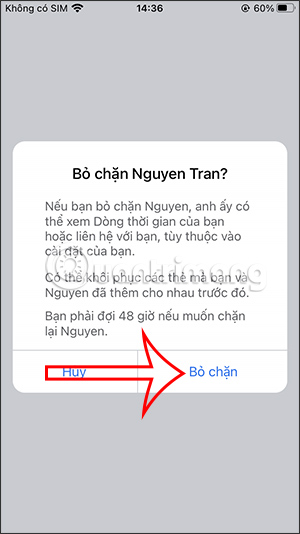 Xác nhận bỏ chặn Facebook