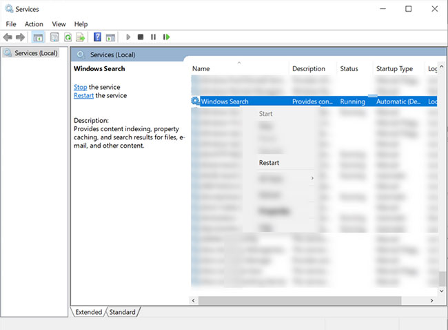 Tìm service Windows Search