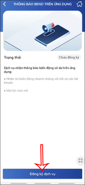 Đăng ký nhận biến động số dư trên BIDV Smartbanking