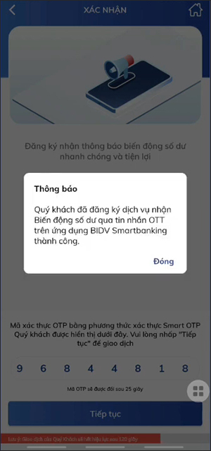 Bật thông báo BĐSD trên BIDV Smartbanking