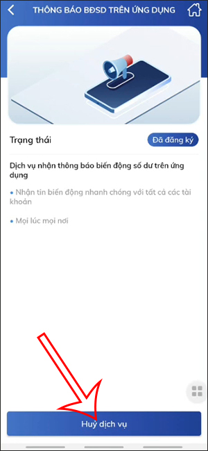 Hủy thông báo trên BIDV Smartbanking